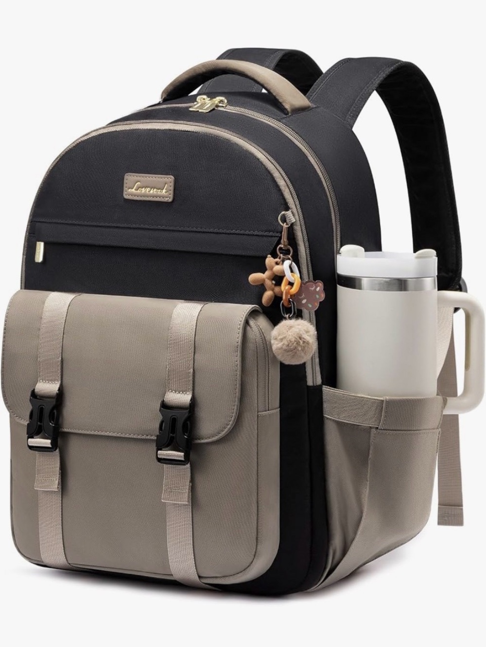 Two-Tone Black and Taupe Backpack